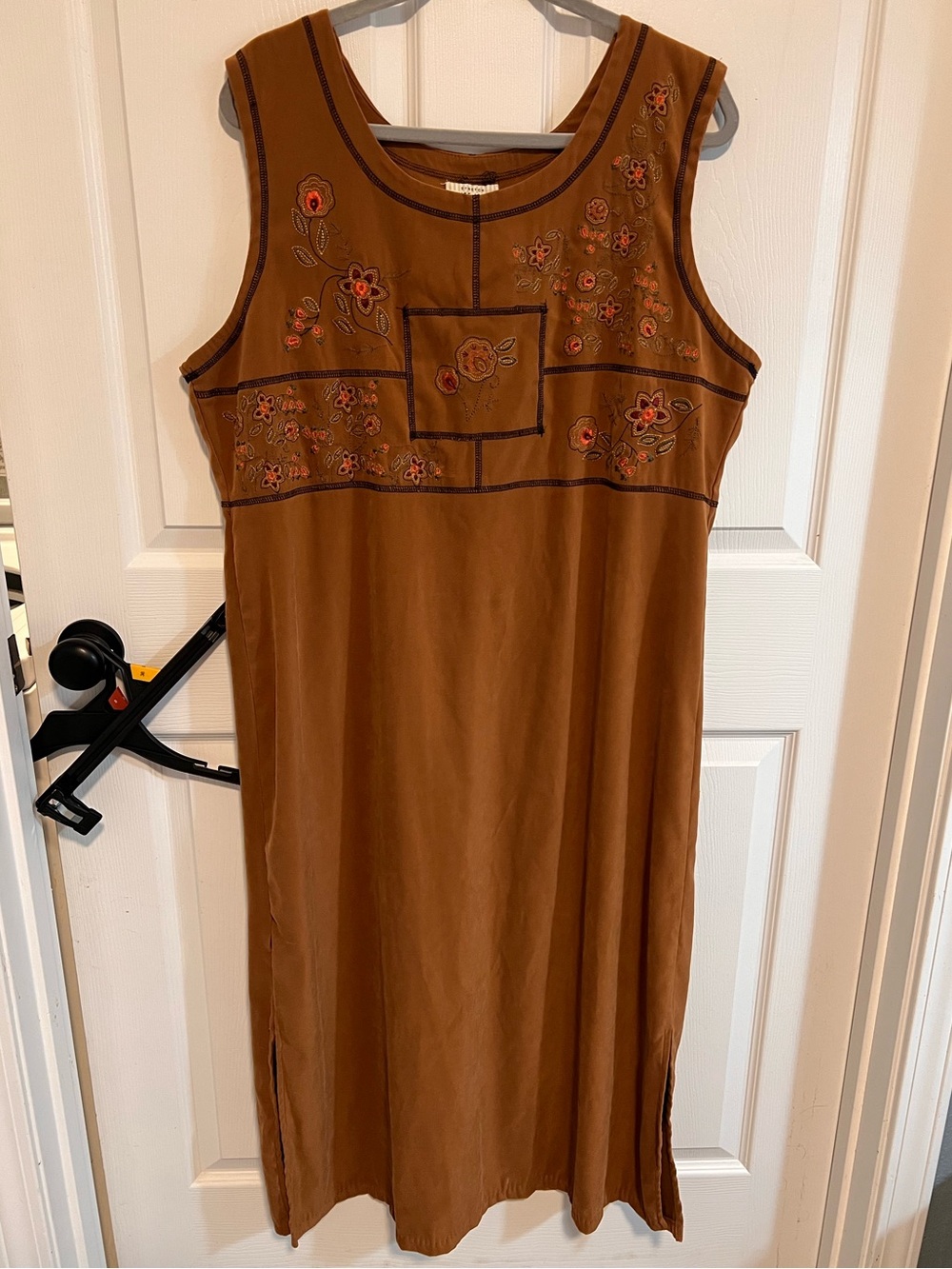 Vintage White Stag Faux Suede Embroidered Maxi Shift Dress Size XL
